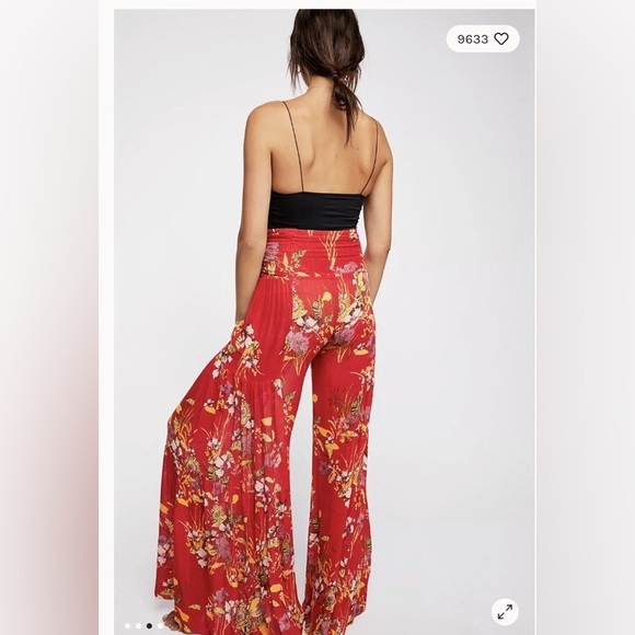 Free People One Aloha Hand-Printed Raw Edge Wide Leg Pant-Med - Picture 2 of 11